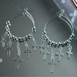 Silver Beads with Chained Crosses